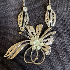 Sterling silver and rhinestone necklace. 8” drop.